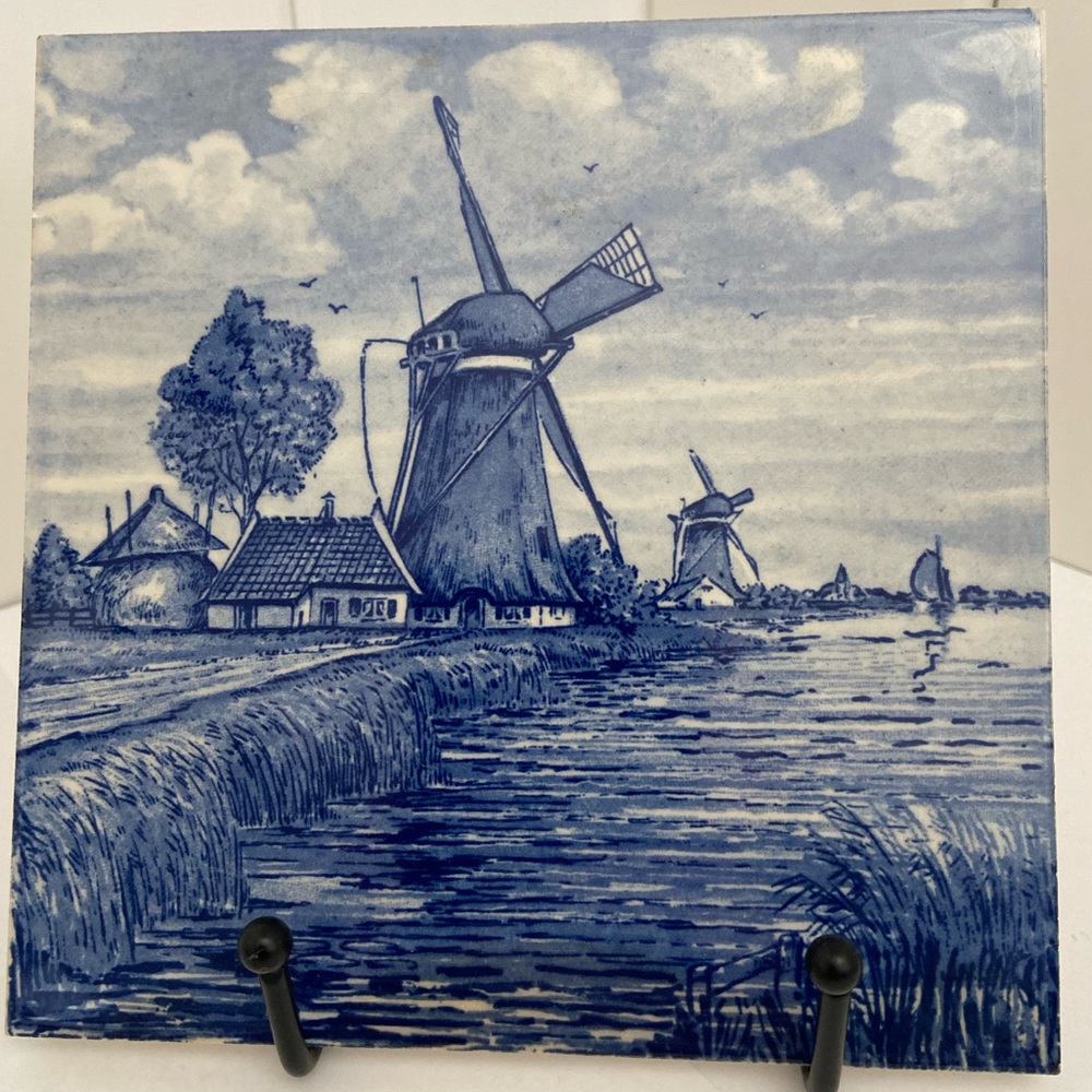 Vintage Blue Delft TILE ART Dutch Landscape Windmill Figurine Nature ceramic LOT - Picture 2 of 16